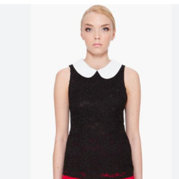 Alice + Olivia Black and White Lace Peter Pan Collar Blouse - Picture 1 of 5